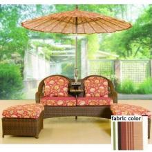Shade Trends TETE A TETE With Accent Teak Center Table And 2 Ottomans With Passage Island Stripe Fabric