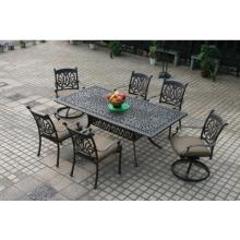 Casual Sunset Cast Aluminum Patio Dining Set - 84 Inch Rectangle