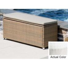 Alfresco Home Grand Cayman Wicker Outdoor Pillow Storage Bench, Rectangular - Alabaster