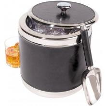 Oggi Faux Leather Double Wall Ice Bucket W/ Scoop - Black