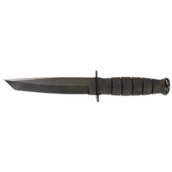 Ka-Bar Black Short Fighting/Utility Knife, Black Tanto, Leather Sheath, Straight Edge