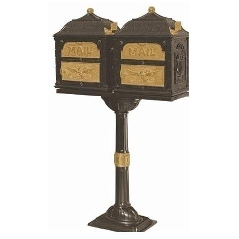 Classic Series Double Mount Locking Mailbox W/ Pedestal - Bronze W/ Polished Brass