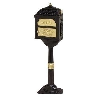 Classic Series Locking Mailbox W/ Pedestal - Black W/ Polished Brass