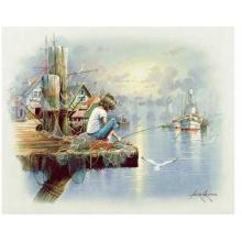 Little Girl Fishing On Dock Poster Print