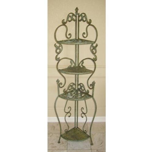 International Caravan Cast Iron 4-Tier Folding Corner Shelf Sage