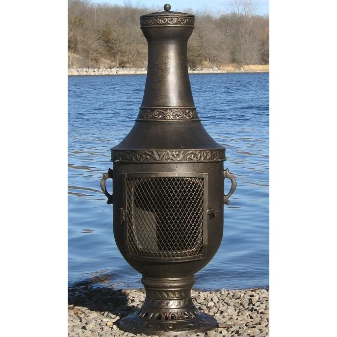 The Blue Rooster Venetian Style Cast Aluminum Chiminea - Gold Accent