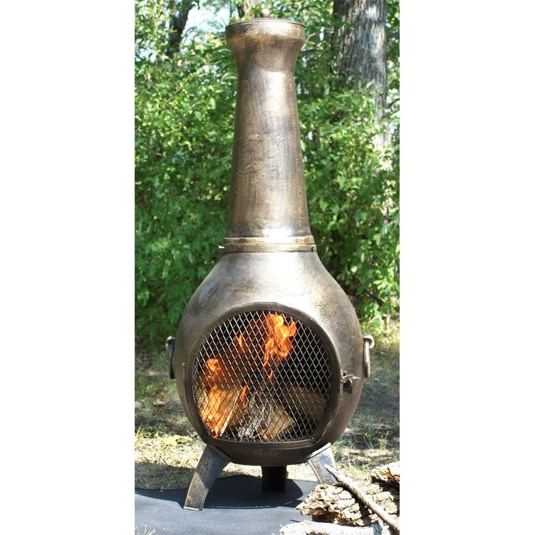 The Blue Rooster Prairie Style Cast Aluminum Chiminea - Gold Accent