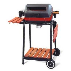 Meco 9329W Electric BBQ Grill On Cart With Rotisserie And Fold Down Side Tables