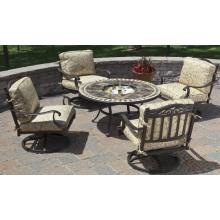 Alfresco Home Assisi 48 Inch Round Beverage Cooler / Fire Pit Chat Table Group