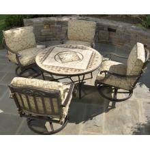 Alfresco Home Basilica 48 Inch Round Beverage Cooler / Fire Pit Chat Table Group - C6 Model