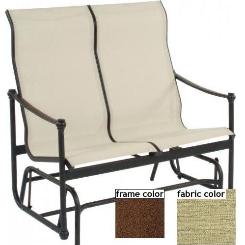 Suncoast Heritage Supreme Sling Loveseat Glider - Cabernet Frame And Cosmo Green Fabric