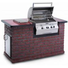 Fire Magic Stack Stone Grill Island And Cocoa Granite Counter W/ Aurora A430 All Infrared Natural Gas Built-in Grill With Rotisserie