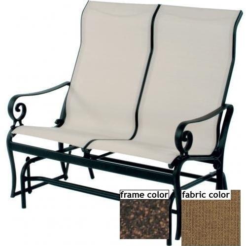 Suncoast Soleil Sling Supreme Loveseat Glider - Mahogany Frame And Raku Fabric