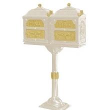 Classic Series Double Mount Locking Mailbox W/ Pedestal - Almond W/ Polished Brass