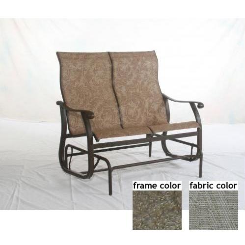Sterling Aluminum Sling Loveseat Glider With Scavo Bronze Frame And A0109 Fabric