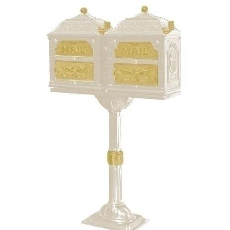 Classic Series Double Mount High Security Locking Mailbox W/ Pedestal - Almond W/ Polished Brass
