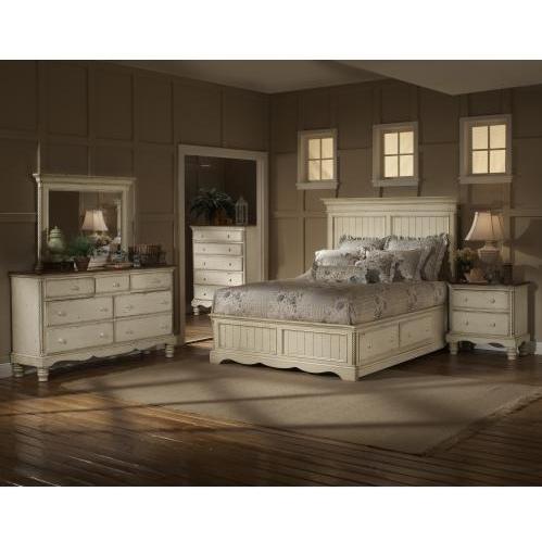 Hillsdale Wilshire Antique White 5 Piece Storage Platform Bedroom Set - King - 1172STGBKRSET5