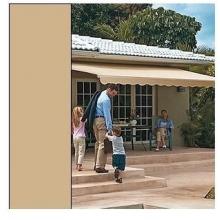 Sunsetter Pro Motorized Awning (10 Ft / Solid Sand) With Traditional Laminated Fabric With Right Mounted Motor And Wall Bracket