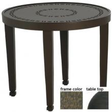 Hudson 24 Inch Aluminum Round Occasional Table - Aluminum Plank-Wood With River Rock Frame