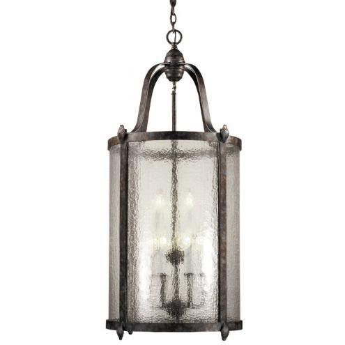 Iron Lanterns Collection Hanging Globe Light Fixture In Handmade Iron In Oxide Bronze Finish - 9 Bulbs