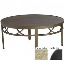 Hudson-Tanjor 42 Inch Aluminum Round Conversation Table - Aluminum Plank-Wood With Saddle Frame