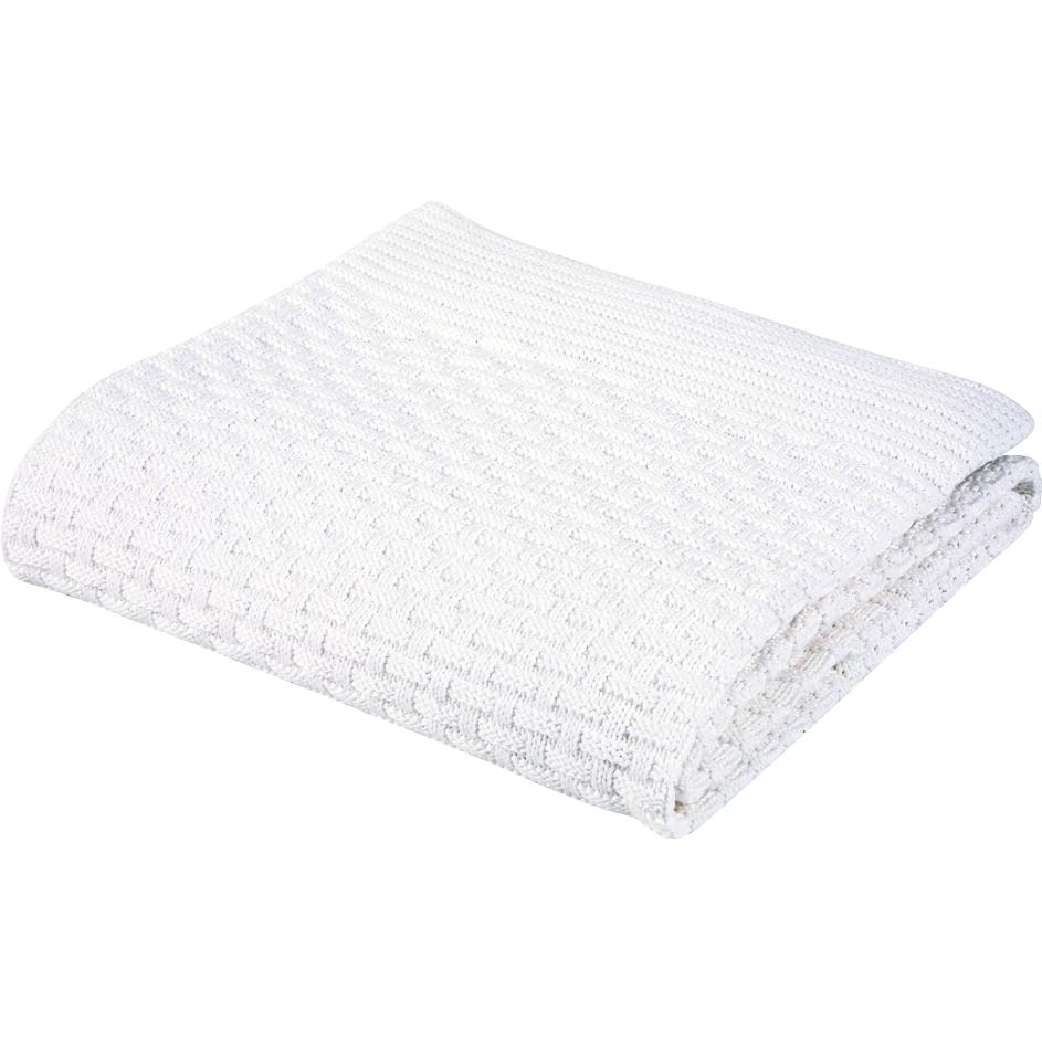 Elegant Baby Embroidered Oversize Basket Weave Knit Baby Blanket - White.