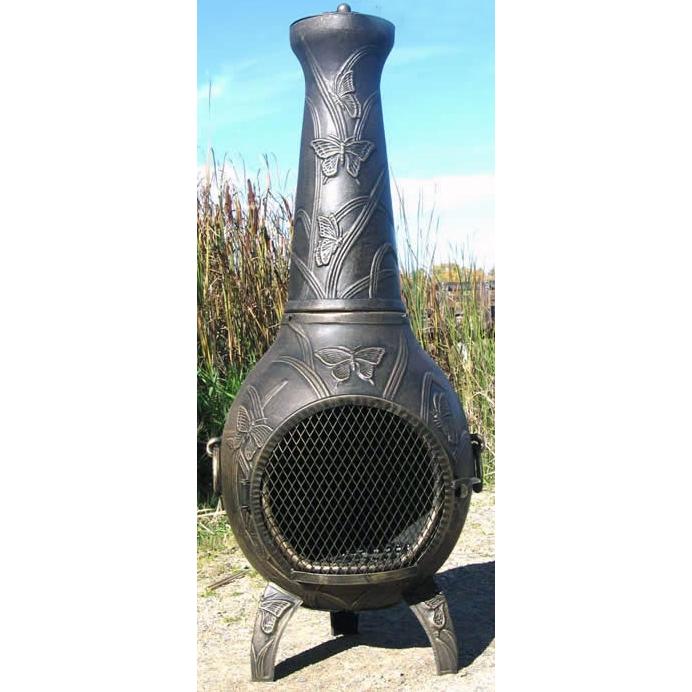 The Blue Rooster Butterfly Style Cast Aluminum Chiminea - Gold Accent