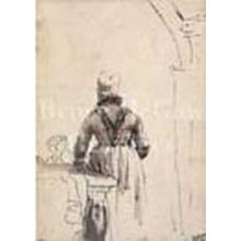 Rembrandt Van Rijn - A Woman In North Holland Costume Seen From Behind, C. 1638 Size 14x11 Poster Print
