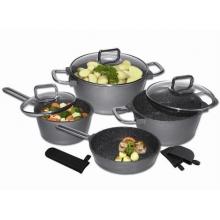 Stoneline Plus Stainless Handle Cookware Set With Silicone Pot Holders - 7 Piece