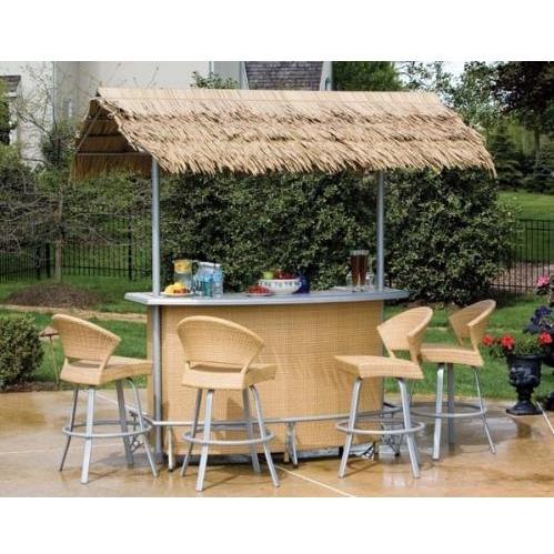 Alfresco Home Sabbia Outdoor Granite Top Tiki Bar Set With Thatch Roof