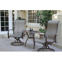 Darlee Fashion Sling Cast Aluminum Swivel Rocker Chairs And End Table With Ice Bucket Insert - 24 Inch Round