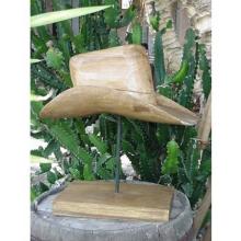 Large Teak Wood Cowboy Hat On A Stand