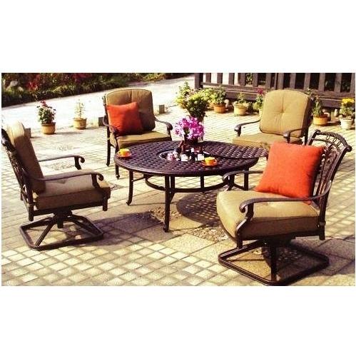Darlee Palm Springs Tea Cast Aluminum Table Set With Cushions - 52 Inch Round