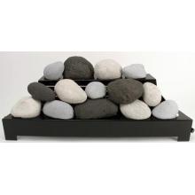 Rasmussen 30 Inch Black/Light Grey/White ALTERNA See-Thru Vent Free Propane Gas FireStones With Black Chassis And Variable Flame Remote