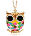 18K Gold Plated Vintage Colorful Enamel Cute Owl Pendant Necklace