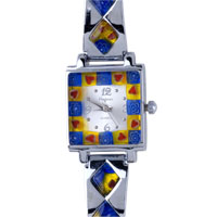 Watches - stylish orange and blue flower encircled murano millefiori watch women Image.