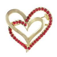 Brooches & Pins - gold tone red rhinestone heart brooch Image.