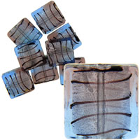 Murano Glass Jewelry - purple blue stripes 19x19mm silver foil Image.