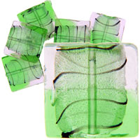 Murano Glass Jewelry - pink green 25x25mm striped silver foil Image.