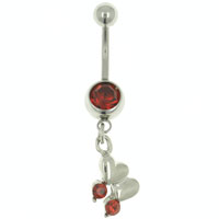 Body Jewelry - red double heart dangle belly navel rings Image.