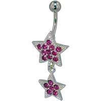 Body Jewelry - double star pink crystal belly navel rings Image.