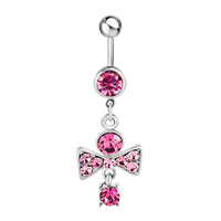Body Jewelry - pink crystal bow dangle belly navel rings Image.
