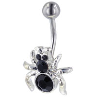 Body Jewelry - black crystal climbing spider belly navel rings Image.