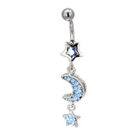 Body Jewelry - light blue crystal moon and stars belly navel rings Image.