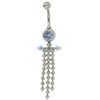 Body Jewelry - blue bead chain dangle belly navel rings Image.