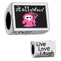 European Beads - words "live love laugh" with halloween dark reaper Image.
