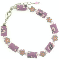 Kids Jewelry - pink tropical flower fimo bracelet Image.