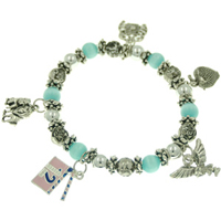 Bracelets - silver &amp; aqua bead charm necklace Image.