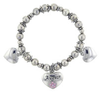 Bracelets - august peridot color heart charm bracelet Image.