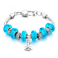 - pure blue murano glass with silver tone angel dangle charm Image.